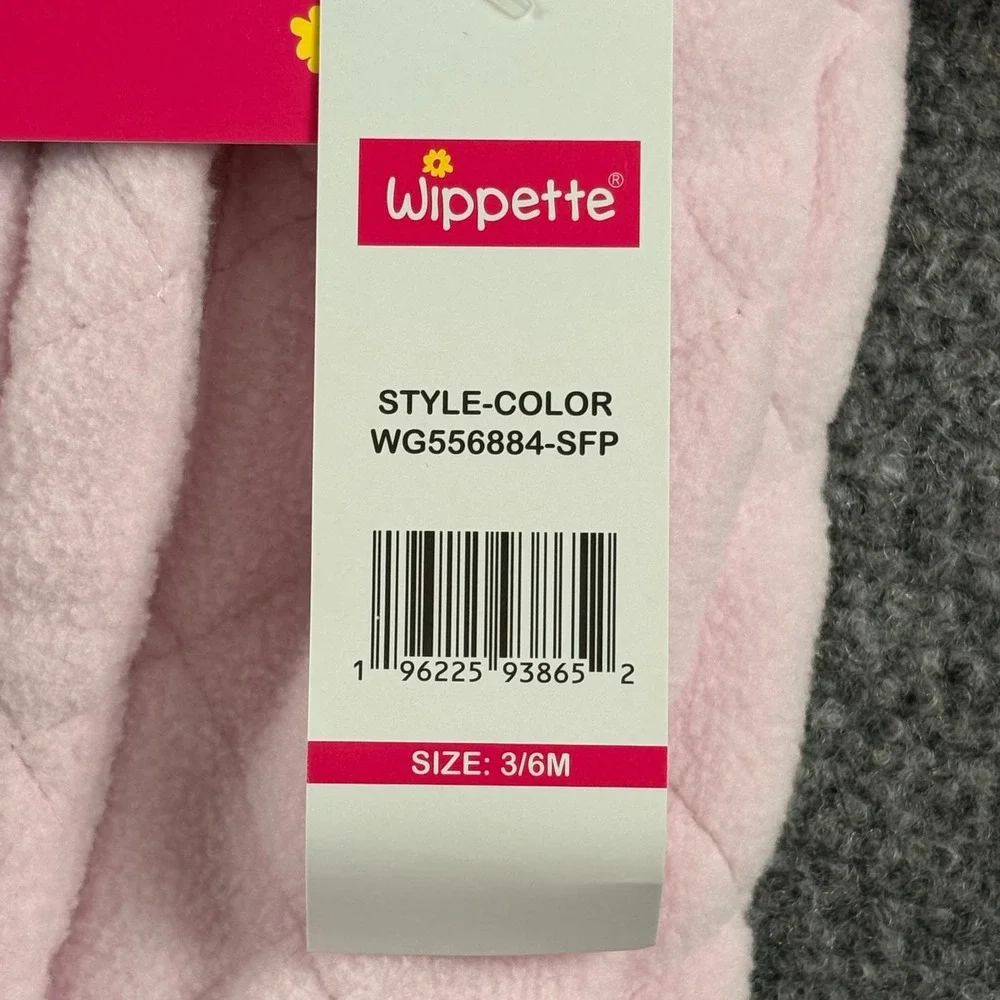Wippette Bunting Snowsuit Baby Girl 3/6M Pink Quilted Fleece Teddy Bear Hooded‎